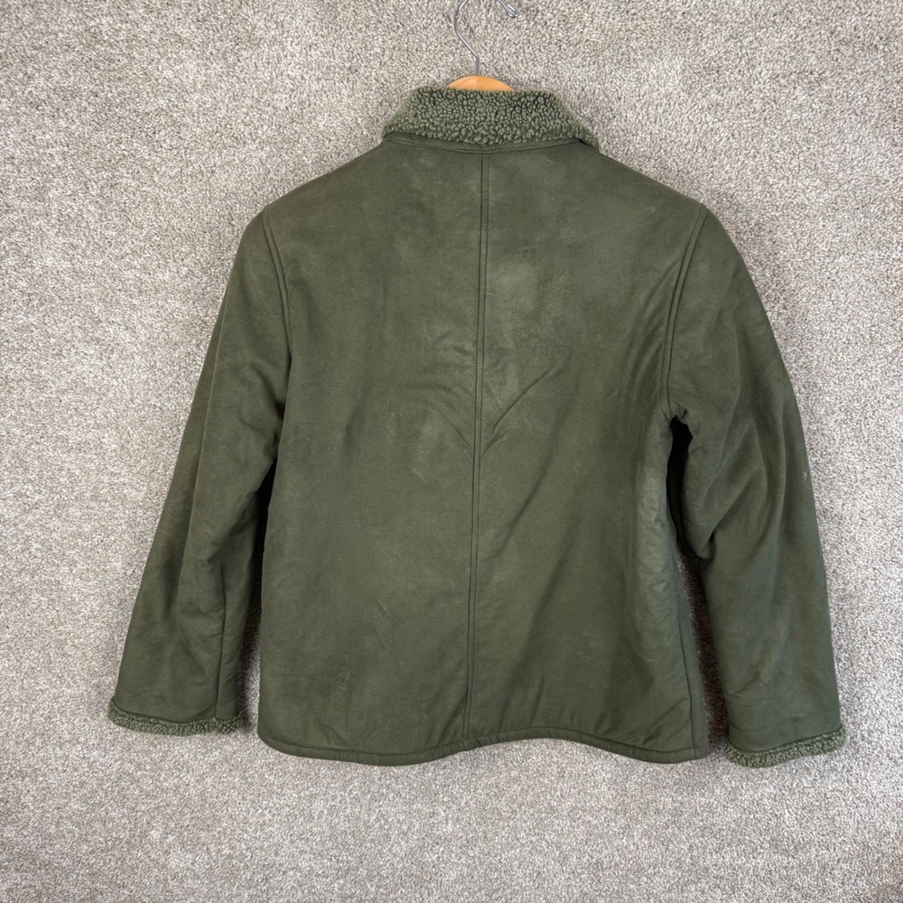 Orvis Womens Olive Green Faux Suede Sherpa Trim Button Front Jacket Small FLAW - Picture 3 of 9